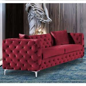 Mills Malta Plush Velour Fabric 3 Seater Sofa In Red - UK