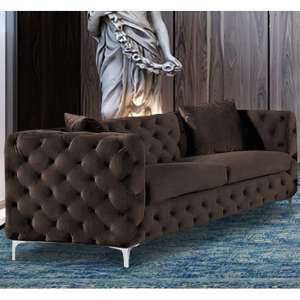 Mills Malta Plush Velour Fabric 3 Seater Sofa In Taupe - UK