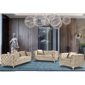 Mills Malta Plush Velour Fabric Sofa Suite In Cream - UK