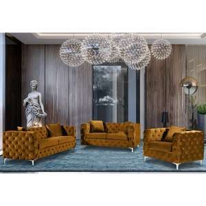 Mills Malta Plush Velour Fabric Sofa Suite In Gold - UK