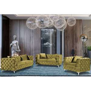 Mills Malta Plush Velour Fabric Sofa Suite In Grass - UK