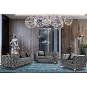 Mills Malta Plush Velour Fabric Sofa Suite In Grey - UK