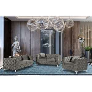 Mills Malta Plush Velour Fabric Sofa Suite In Putty - UK