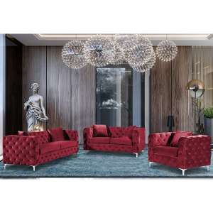 Mills Malta Plush Velour Fabric Sofa Suite In Red - UK