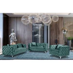 Mills Malta Plush Velour Fabric Sofa Suite In Seaspray - UK