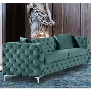 Mills Malta Plush Velour Fabric 3 Seater Sofa In Seaspray - UK