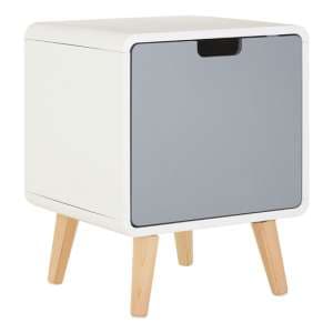 Milova Wooden Bedside Cabinet With 1 Door In White And Grey - UK