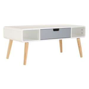 Milova Wooden Coffee Table With 1 Drawer In White And Grey - UK