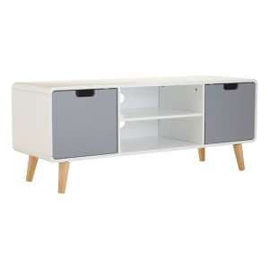 Milova Wooden TV Stand With 2 Doors In White And Grey - UK