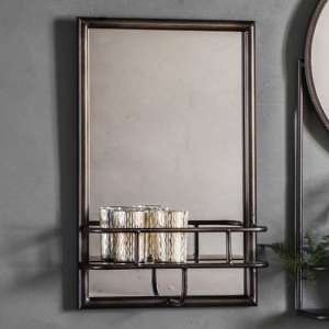 Millan Rectangular Bathroom Mirror With Shelf In Black Frame - UK