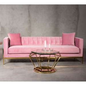 Minchin Upholstered Velvet 3 Seater Sofa In Pink - UK