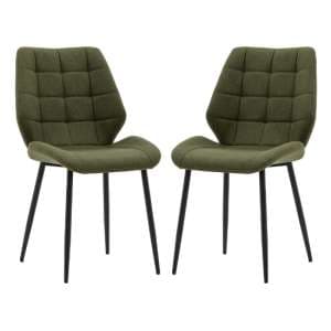 Minford Bottle Green Fabric Dining Chairs In Pair - UK