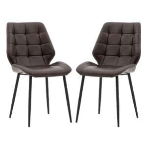 Minford Brown Leather Dining Chairs In Pair - UK