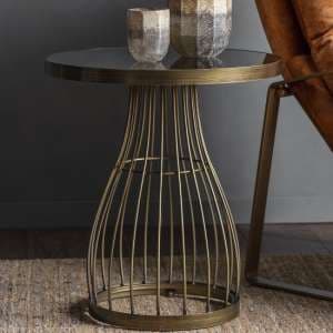 Minnesota Round Black Glass Side Table With Bronze Frame - UK