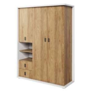 Minot Kids Wooden Wardrobe With 3 Doors In Natural Hickory Oak - UK