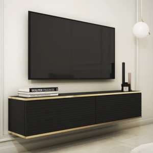 Minsk Floating Wooden TV Stand With 2 Doors In Black - UK