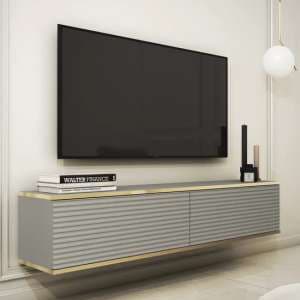 Minsk Floating Wooden TV Stand With 2 Doors In Grey - UK