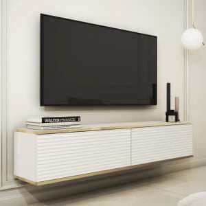 Minsk Floating Wooden TV Stand With 2 Doors In White - UK