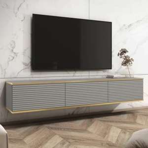 Minsk Floating Wooden TV Stand With 3 Doors In Grey - UK