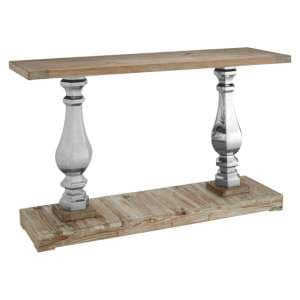 Mintaka Wooden Console Table With Silver Legs In Natural - UK