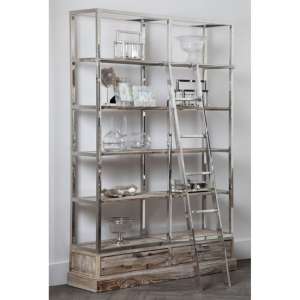 Mintaka Wooden Display Unit With Ladder In Natural And Silver