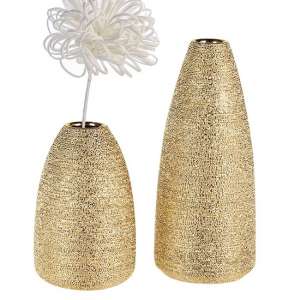 Miro Ceramic Set Of 2 Decorative Vase In Champagne And Gold