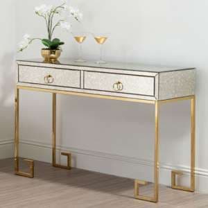 Mirzam Antique Mirrored Console Table With Gold Steel Base - UK