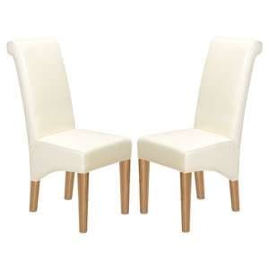 Modals Beige Leather Dining Chairs In A Pair With Wooden Legs - UK