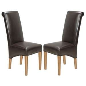 Modals Brown Leather Dining Chairs In A Pair With Wooden Legs - UK