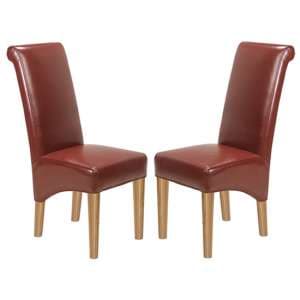 Modals Red Leather Dining Chairs In A Pair With Wooden Legs - UK