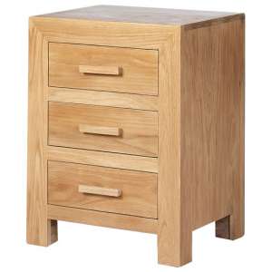 Modals Wooden Bedside Cabinet In Light Solid Oak With 3 Drawers - UK