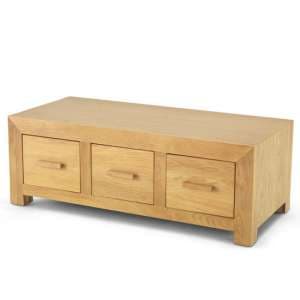 Modals Wooden Coffee Table In Light Solid Oak With 6 Drawers - UK
