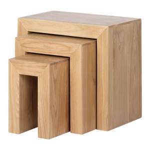 Modals Wooden Set Of 3 Nesting Tables In Light Solid Oak