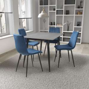 Modico 1.2m Grey Ceramic Dining Table With 4 Leuven Blue Chairs - UK
