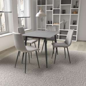 Modico 1.2m Grey Ceramic Dining Table With 4 Leuven Grey Chairs - UK