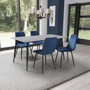 Modico 1.6m Grey Ceramic Dining Table With 4 Leuven Blue Chairs - UK