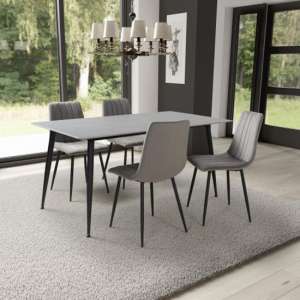 Modico 1.6m Grey Ceramic Dining Table With 4 Leuven Grey Chairs - UK
