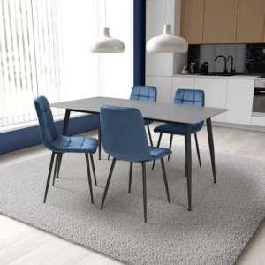 Modico 1.6m Grey Ceramic Dining Table With 4 Massa Blue Chairs - UK