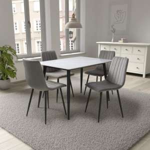 Modico 1.2m White Ceramic Dining Table 4 Leuven Grey Chairs - UK