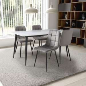 Modico 1.6m White Ceramic Dining Table With 4 Massa Grey Chairs - UK