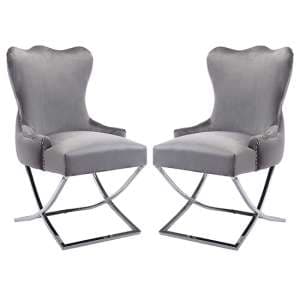 Moelfre Dark Grey Velvet Fabric Dining Chairs In Pair