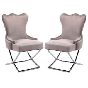 Moelfre Mink Velvet Fabric Dining Chairs In Pair