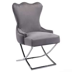 Moelfre Velvet Fabric Dining Chair In Silver Grey