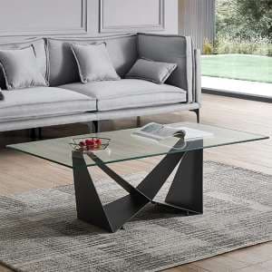 Moira Clear Glass Coffee Table With Dark Grey Steel Base - UK