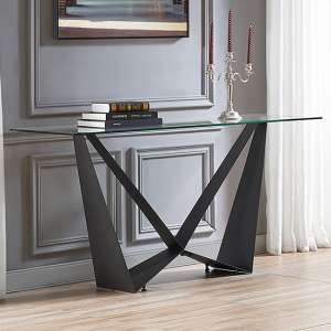 Moira Clear Glass Console Table With Dark Grey Steel Base - UK