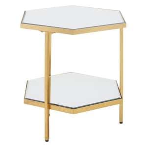 Moldovan Hexagonal Mirrored Glass Side Table With Gold Frame - UK