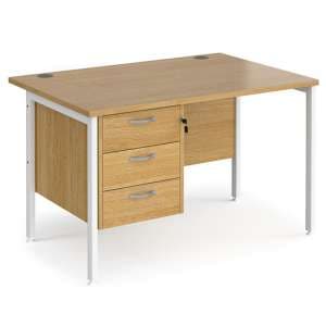 Moline 1200mm Computer Desk In Oak White With 3 Drawers - UK