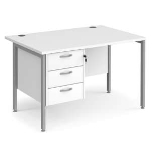 Moline 1200mm Computer Desk In White Silver With 3 Drawers - UK