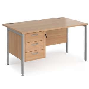 Moline 1400mm Computer Desk In Beech Silver With 3 Drawers - UK