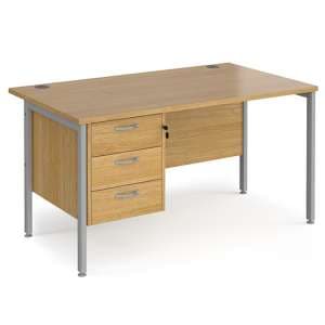 Moline 1400mm Computer Desk In Oak Silver With 3 Drawers - UK